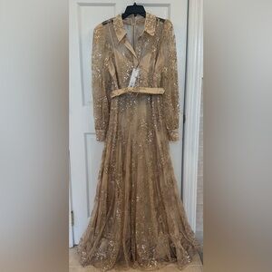 Badgley Mischka Collection
Sequin Embroidered Blouson-Sleeve Shirt Gown